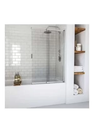 image of Aqualux Aqua 4 2-Panel Slider Bath Screen 820Mm X 1275Mm X 4Mm Clear Glass, Silver Frame