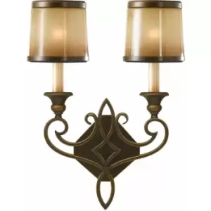 image of Loops - Twin Wall Light Iron Scroll Detail Glass Aged Oak Astral Bronze LED E14 60W