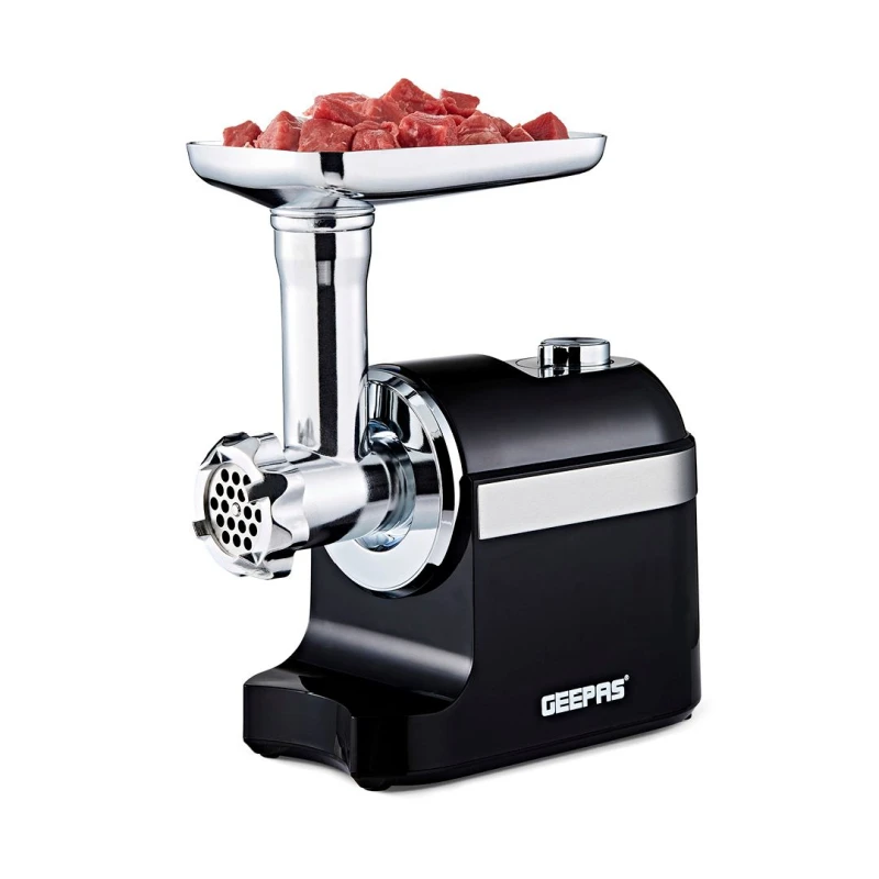 Image of Geepas 1800W Electric Meat Grinder Stainless Steel Meat Mincer & Sausage Stuffer 3 Cutting Plates in Black Unisex