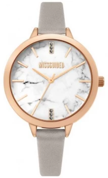 image of Missguided Ladies Grey Leather Strap White Marbel Dial Watch