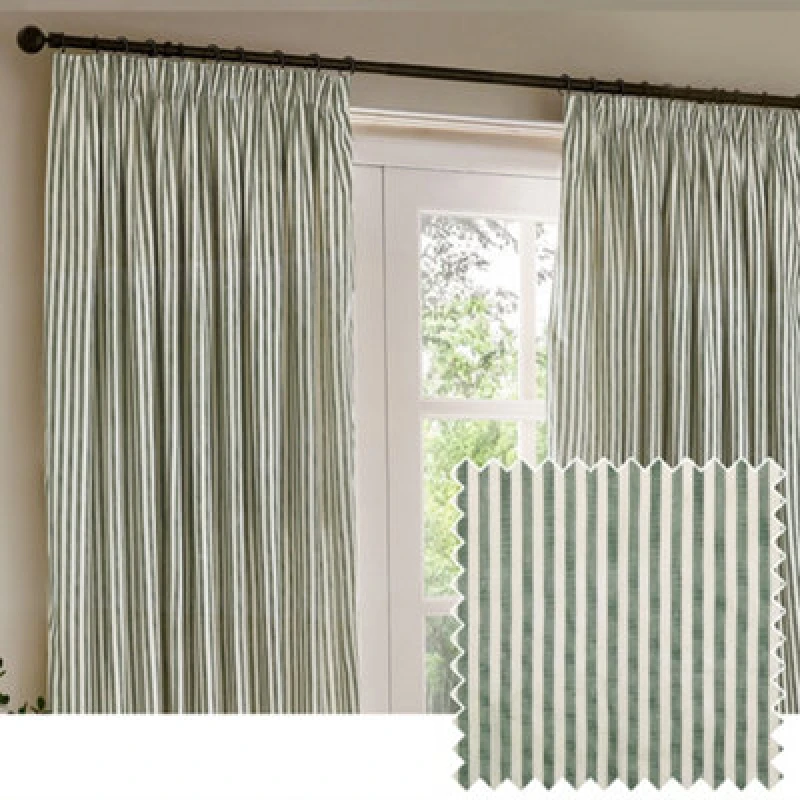 Image of Yard Hebden Striped Cotton Blackout Pencil Pleat Curtains, Forest Green, (W) 229 X (D) 229Cm