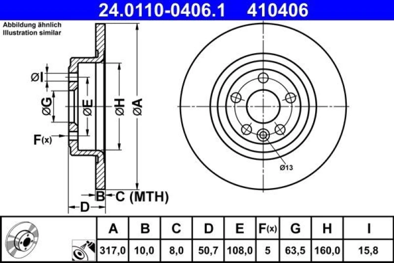 Image of Brake disc ATE 24.0110-0406.1