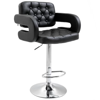 Image of HOMCOM Mid-Back Hollow Design Height Adjustable Barstool with PU Leather Surface, U-Shape Armrest, Steel Pole, Round Base for Dining Room, Bistro, Lou