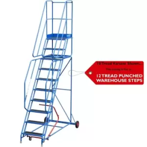 image of 12 Tread Mobile Warehouse Stairs Punched Steps 4m EN131 7 Blue Safety Ladder