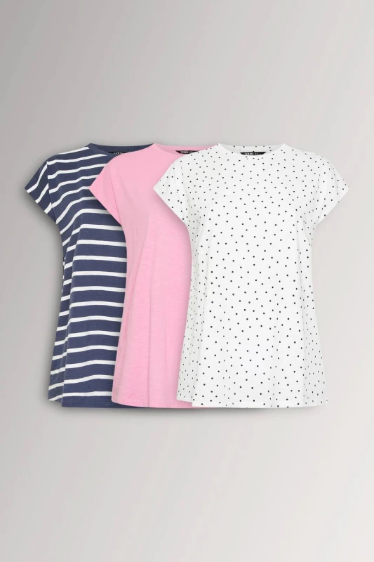 Image of Yours Womens 3 Pack Grown-On Sleeve T-Shirts Size: 16 Multicolor Female 16