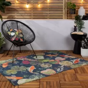 image of Paoletti Koi Midnight Washable Indoor Outdoor Rug Blue