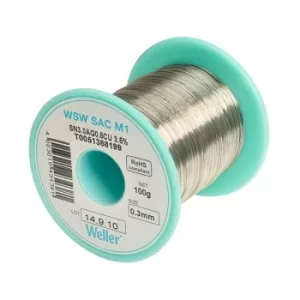 image of Weller T0051388199 WSW SAC M1 96.5/3/0.5 Solder Wire 0.3mm 100g