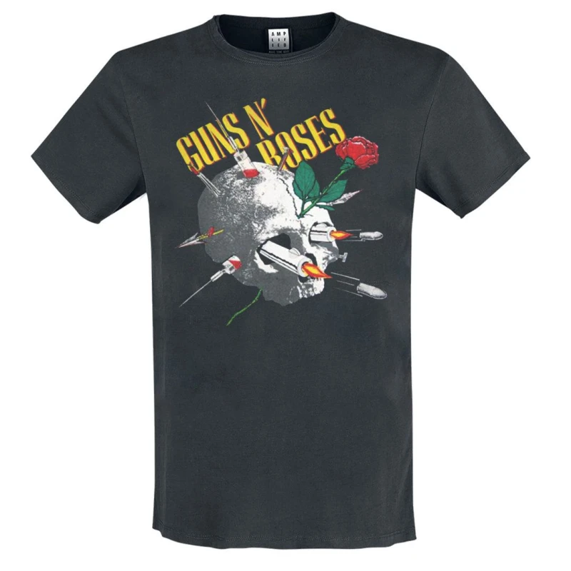 Image of Amplified Amplified Men Needle Skull Guns N Roses T-Shirt in Charcoal Size: Small Charcoal S Male 5059699799332