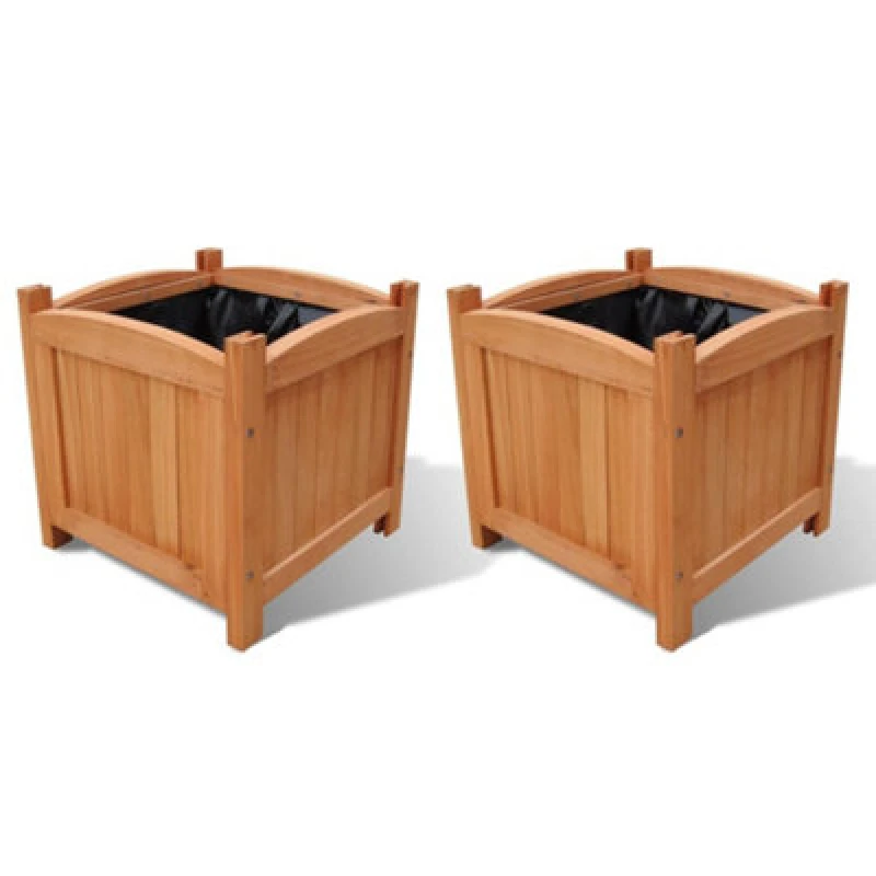 Image of vidaXL Wooden Raised Bed 30x30x30cm Set of 2 Garden Planters Flower Pots Boxes