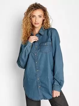 image of Long Tall Sally Denim Western Shirt, Blue, Size 10, Women