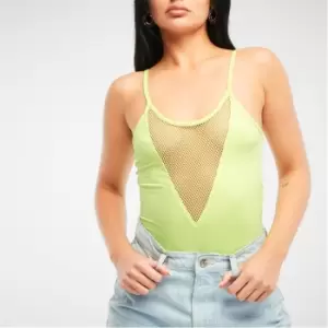 Missguided Fishnet Panel Cami Bodysuit - Green