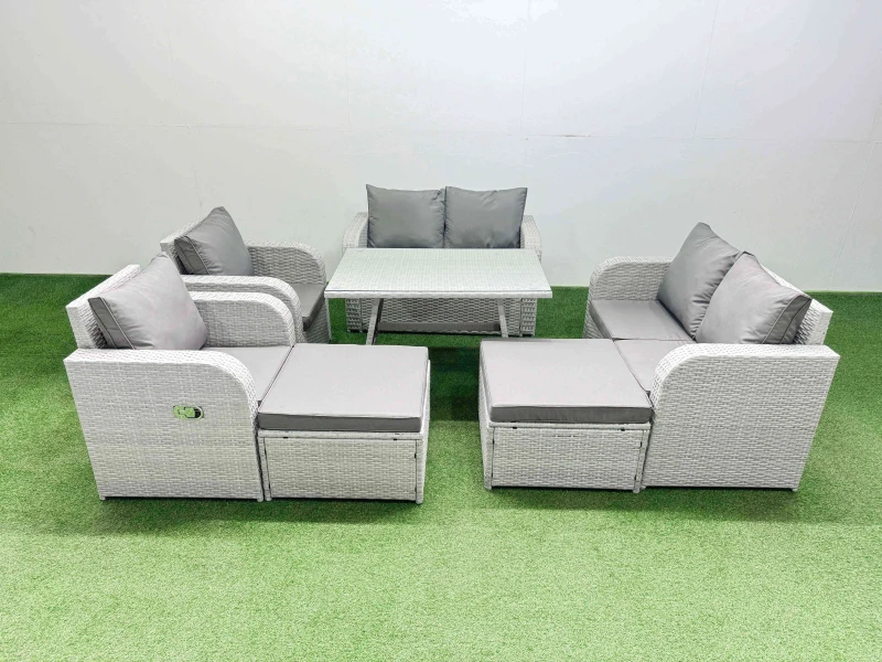 Image of Fimous 8 Seater PE Rattan Garden Furniture Set Outdoor Love Sofa Set in Light Grey Light Grey Unisex