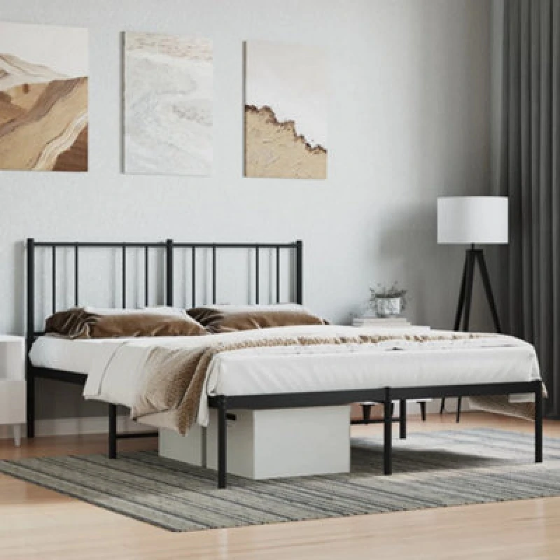 Image of JINLEFU Metal Bed Frame without Mattress with Headboard Black 120x190cm vidaXL JRVDZX-352477_DE