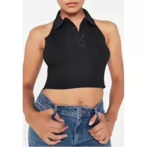 Missguided Halterneck Rib Knit Crop Top - Black