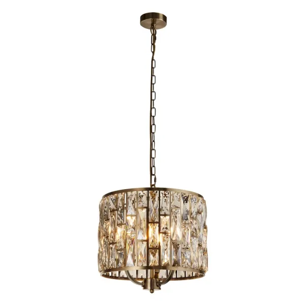 image of Searchlight Bijou 3 Light Glass Chandelier - Antique Brass