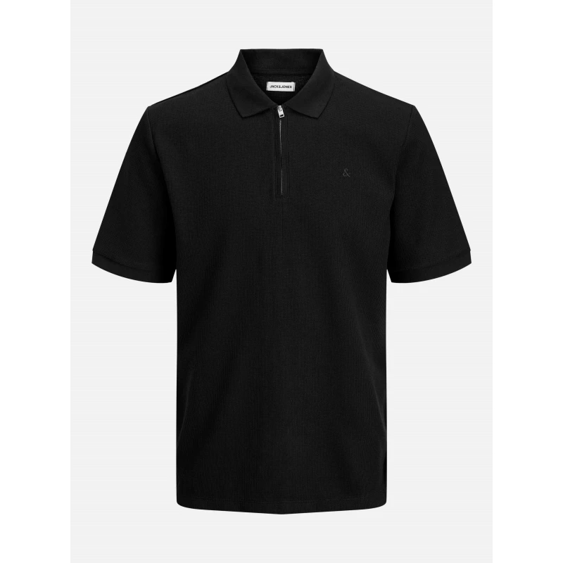 Image of Jack and Jones Austin Zip Polo Plus Size Mens Black male 3XL