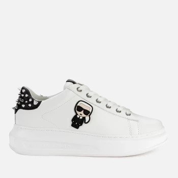 image of KARL LAGERFELD Womens Kapri Karl Ikonic Lo Lace Leather Flatform Trainers - White/Stud Tab - UK 4