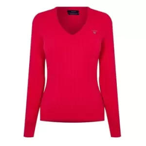 Image of Gant Gant V Neck Cable Knit Jumper Womens - Beige
