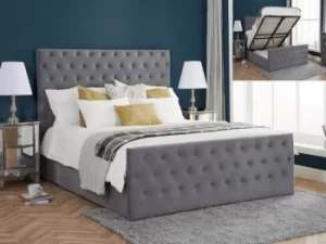 image of Birlea Marquis 5ft King Size Grey Velvet Upholstered Fabric Ottoman Bed Frame