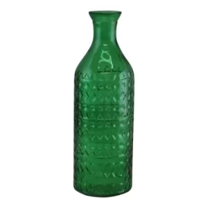 Image of Dark Green Large Geometric Embossed Glass Bottle Style Vase