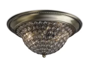 image of Paloma Flush Bowl Ceiling Medium 2 Light Antique Brass, Crystal