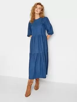 Image of Long Tall Sally Tiered Midi Dress - Mid Wash, Blue, Size 12, Women