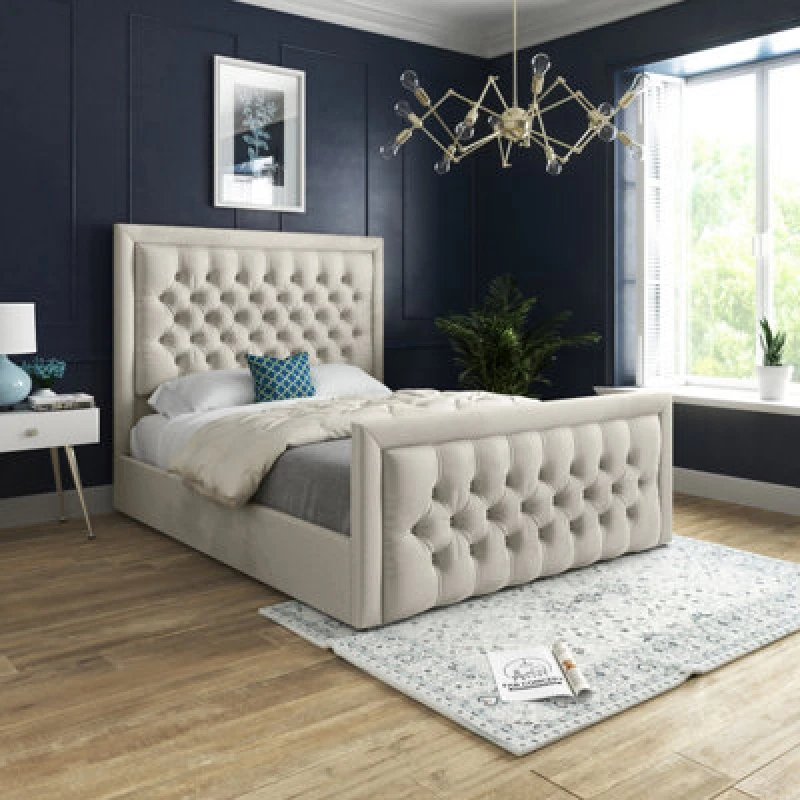 Image of Ds Living Kingston Upholstered Soft Cream Plush Velvet Single Size Bed Frame 3ft