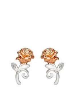 image of Disney Beauty and The Beast Rose Gold Plated Sterling Silver Rose Stud Earrings, One Colour, Women