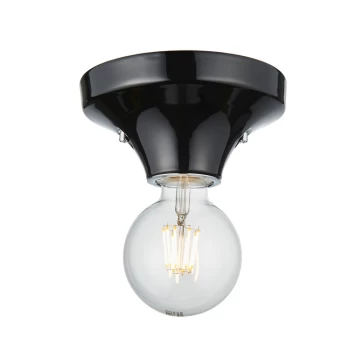 image of Porto Bathroom Flush Ceiling Light Gloss Black Glaze & Chrome Plate IP44