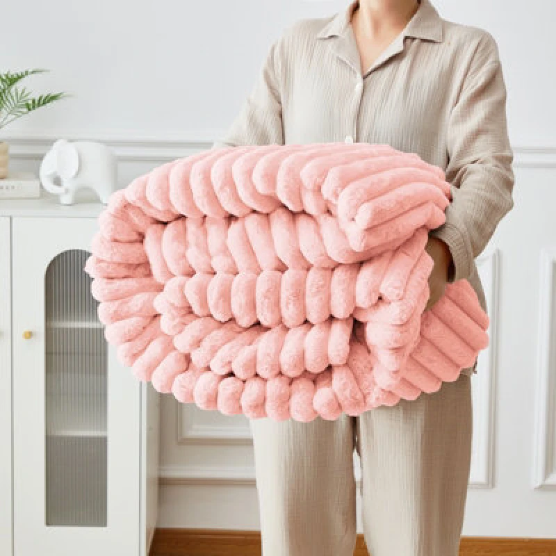 Image of Ezysleep Ezysleep Super Soft Luxury Faux Fur Stripe Throw in Pink Size: Large Pink Large Unisex 0721545366894