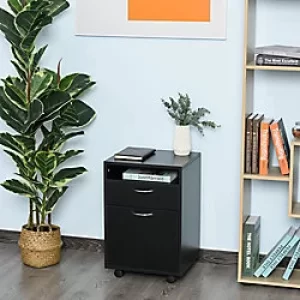 Image of Homcom Storage Cabinet with Drawer and 4 Wheels, Black 60 cm