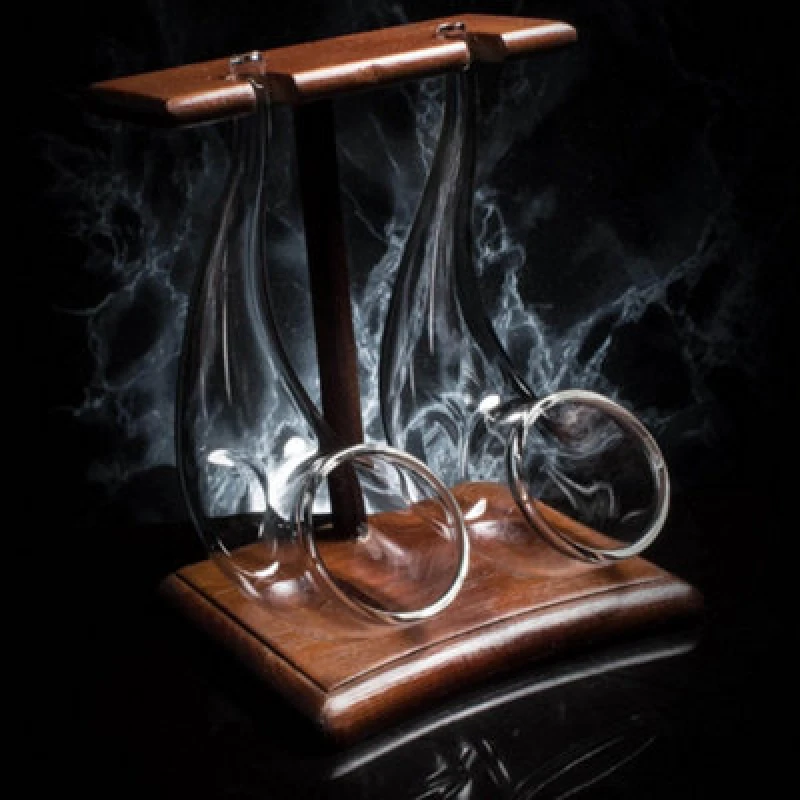 Image of Bar Bespoke Set of 2 Pipe Sipping Glasses with Wooden Stand 75ml Clear