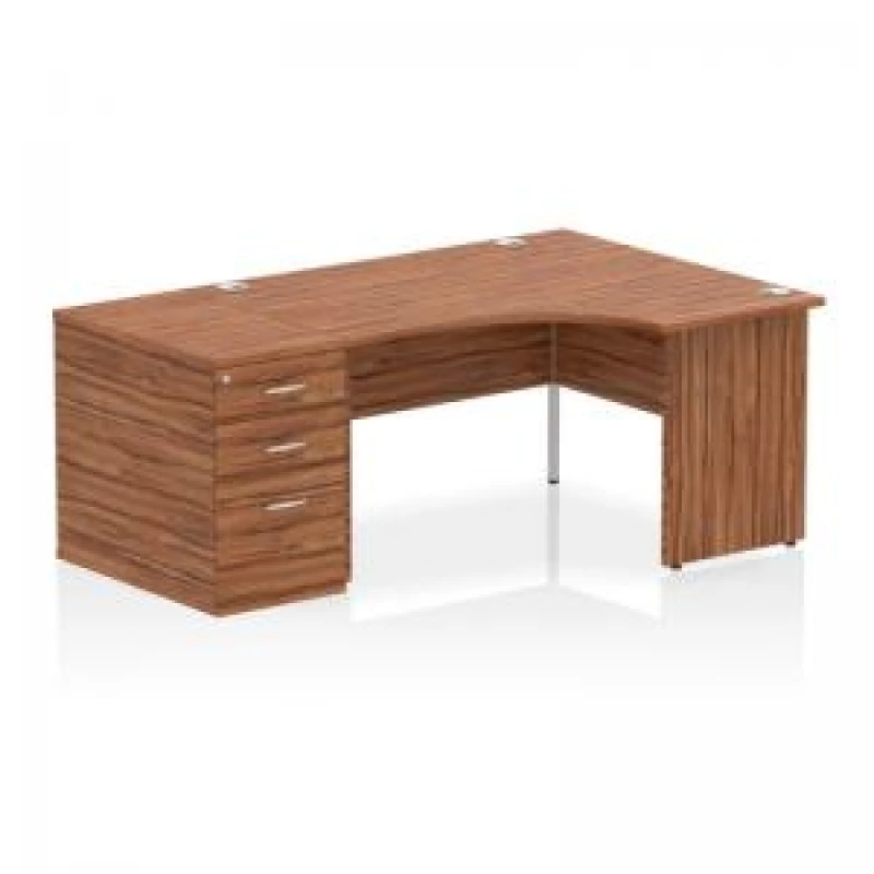 Image of Impulse Impulse 1400mm Right Crescent Office Desk Walnut Top Panel End Leg Workstation 800 Deep Desk High Pedestal IWSRP148WNT
