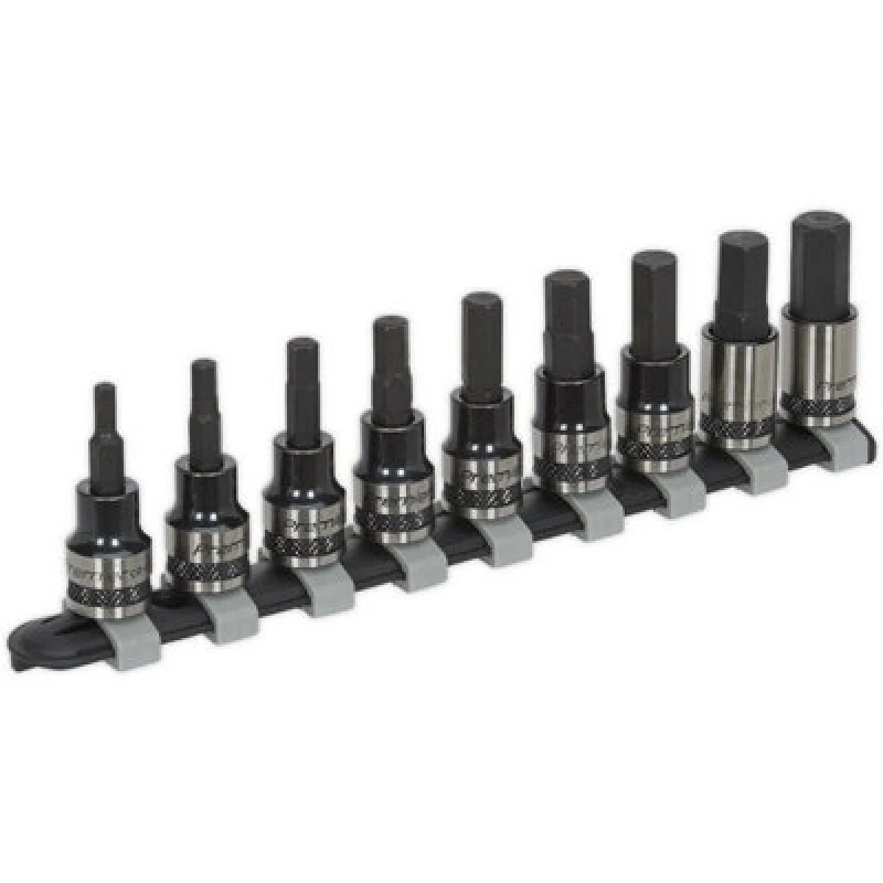 Image of Loops 9pc Hex Key Socket Bit Set - 3/8" Square Drive 4mm to 12mm - PREMIUM S2 Steel Metallics