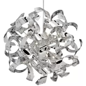 image of Searchlight Curls - 6 Light Ribbon Ceiling Pendant Chrome with Glass Crystals, G4 Bulb