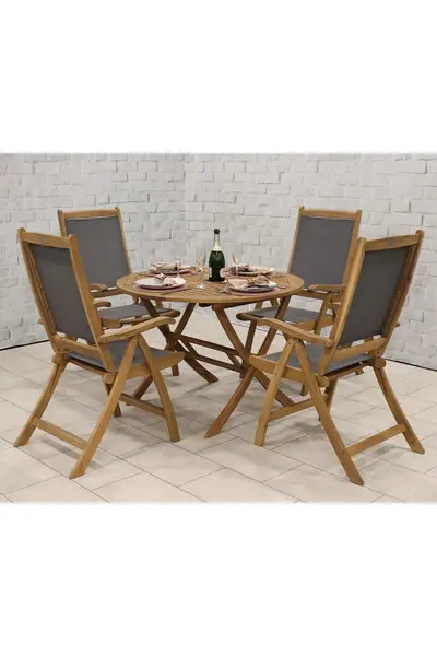 image of Royalcraft Brooklyn Table with 4 x Henley Recliner Armchairs Natural