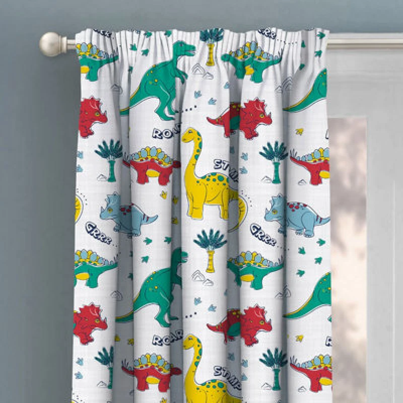 Image of Velosso Dinosaur Pencil Pleat Curtains Size: 168cm width x 183cm drop Multicolor Unisex 168cm width x 183cm drop