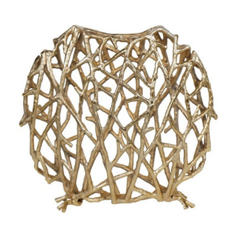 Image of Buttercup Farm Twig Sculpture Disc Vase - Aluminium - L9 X W40 X H36cm - Raw Gold