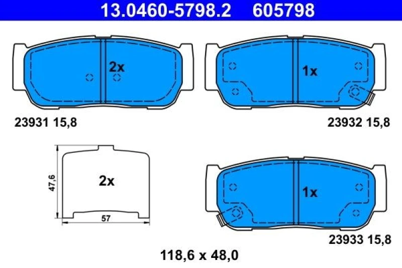 Image of ATE 13.0460-5798.2 Brake pad set with acoustic wear warning, with anti-squeak plate Brake Pad Set,disc brake (402)