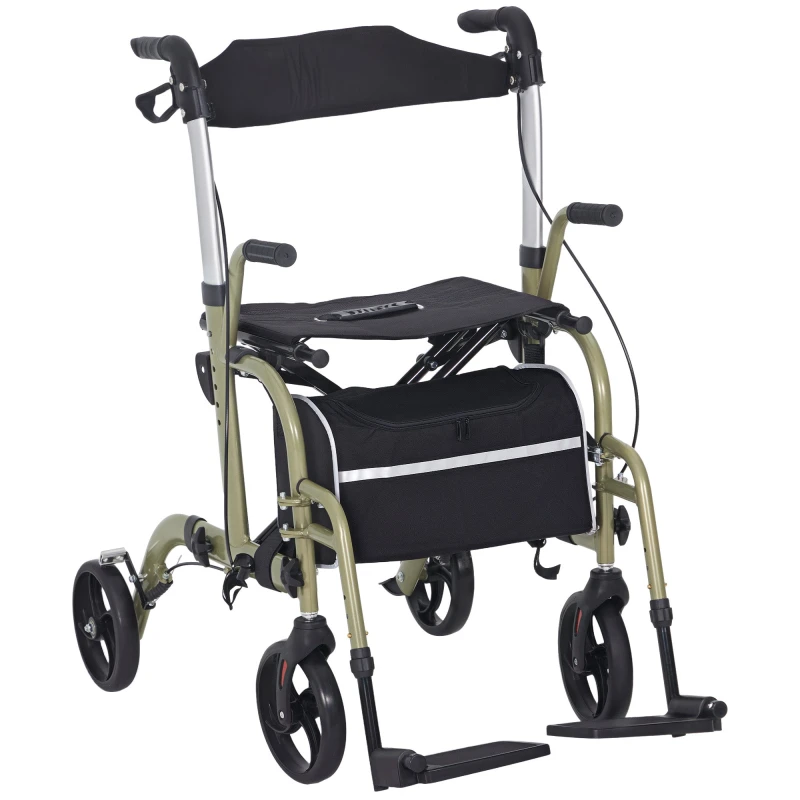 Image of HOMCOM 2 in 1 Wheelchair & Folding Rollator Walker Combo, Yellow-green Green