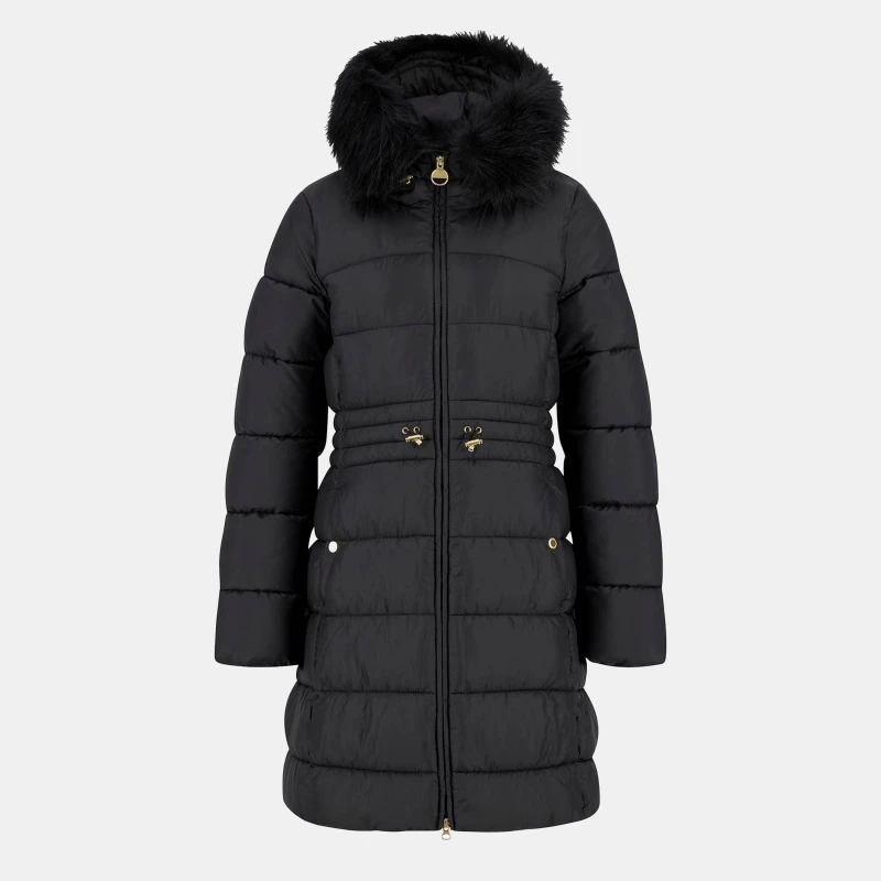 Image of Barbour International Womens Anastasia Detachable Hood Slim Fit Medium Puffer Jacket Black female 8 (XS)