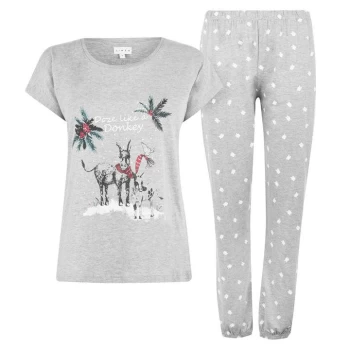 image of Linea Christmas Donkey Pyjama Set - Grey