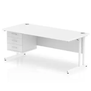 Image of Impulse 1800 Rectangle White Cant Leg Desk White 1 x 3 Drawer Fixed
