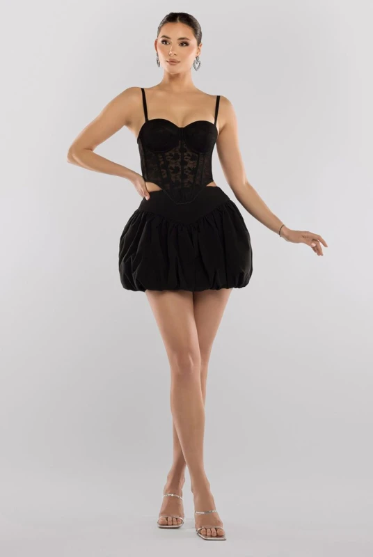 Image of Goddiva Womens Mini Balloon Skirt Goddiva Bengaline Noir Female 38