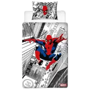 image of Spider-Man Action Pose Duvet Cover Set (Single) (White/Black/Red) - White/Black/Red