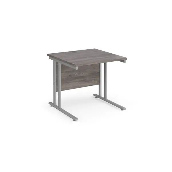 image of Maestro 25 Straight Desk Silver Frame and Grey Oak Table Top - 800x800mm