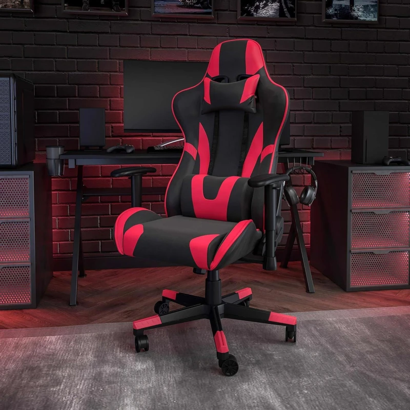 Image of FWStyle FWStyle Black & Red Bucket Seat Racer Gaming Chair Faux Leather Black One Size Unisex 5056413134073