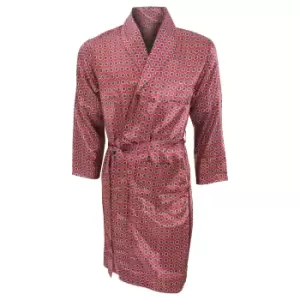 image of Mens Lightweight Traditional Patterned Satin Robe/Dressing Gown (XL Chest: 44inch) (Red)