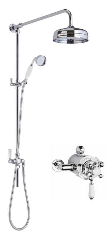 Image of Balterley Traditional Dual Exposed Valve Rigid Riser Shower Set Chrome White Silver unisex