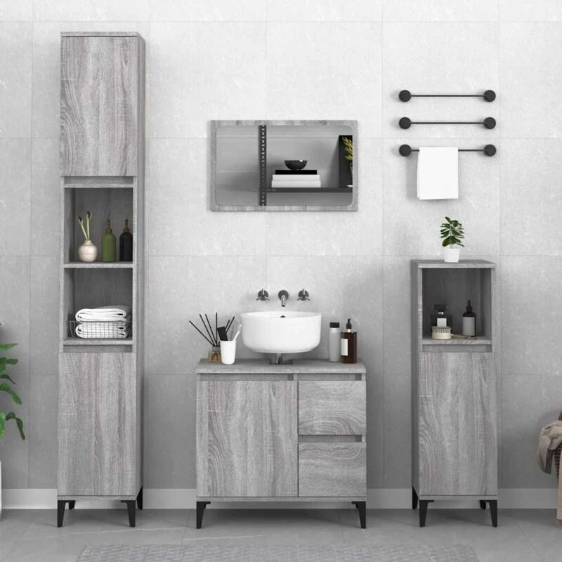 Image of Vidaxl Bathroom Cabinet Grey Sonoma 65X33X60 Cm Engineered Wood